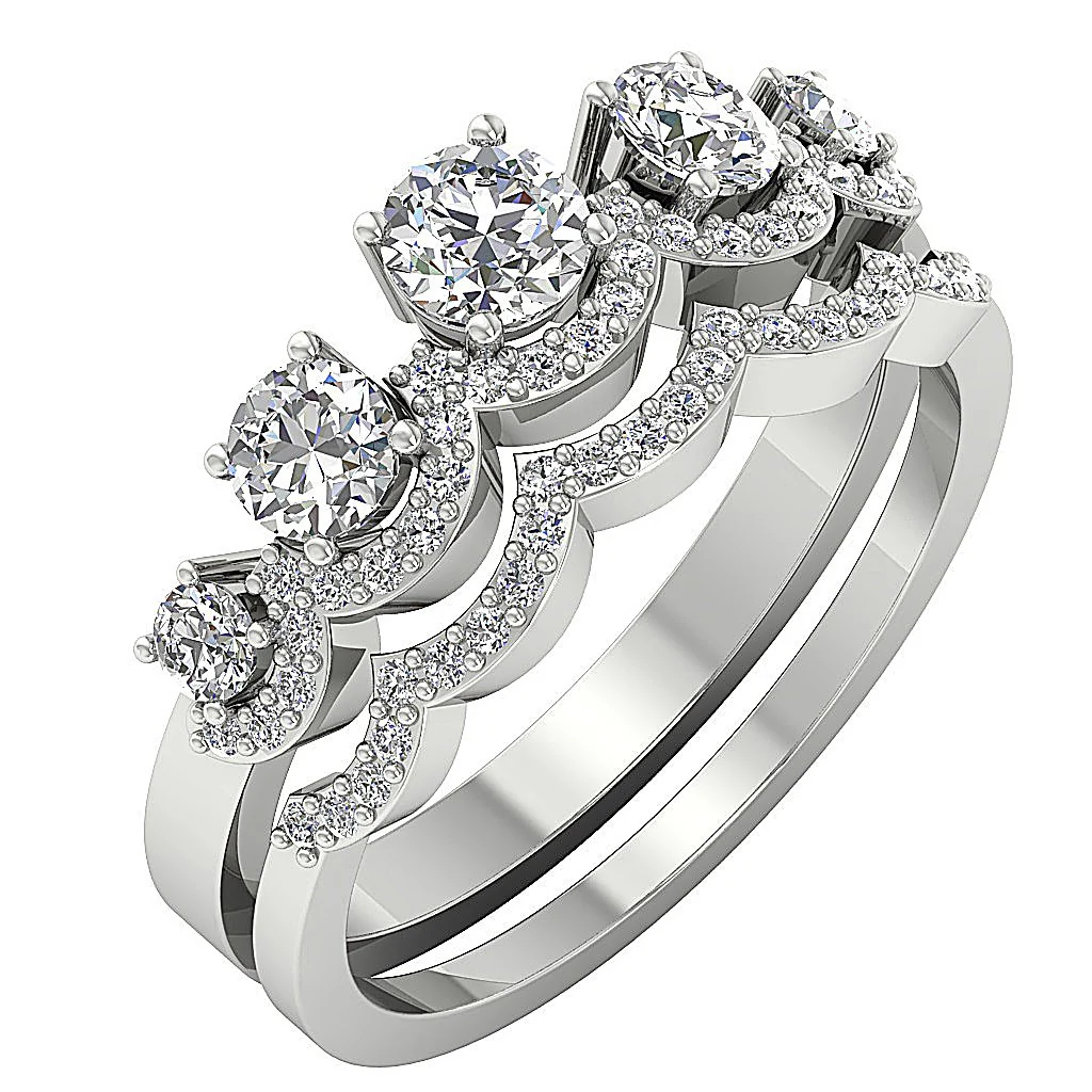 The Kaiden Natural Diamond 5 Stone Bridal Anniversary Ring Set For Womens 14K Solid Gold