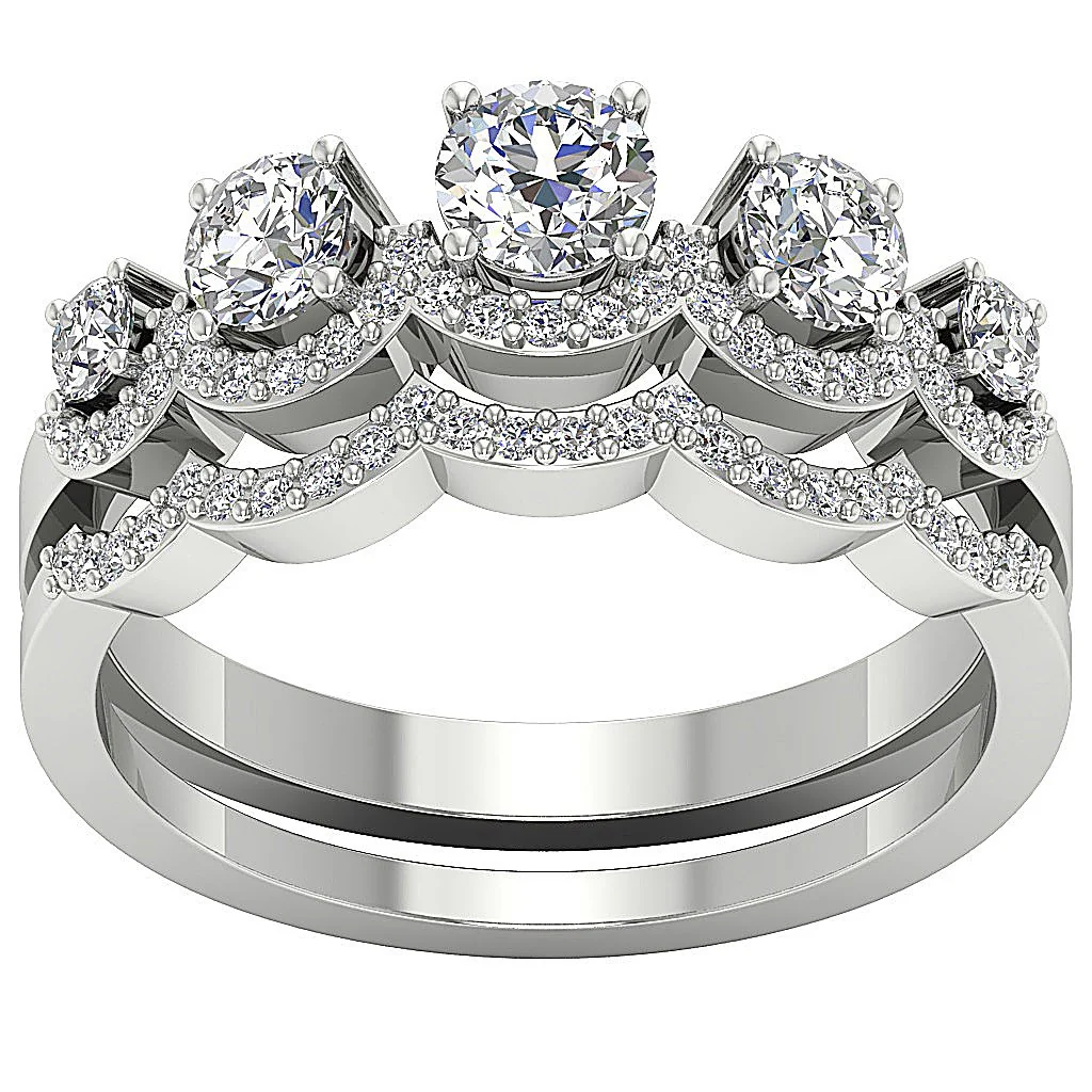 The Kaiden Natural Diamond 5 Stone Bridal Anniversary Ring Set For Womens 14K Solid Gold - Image 2