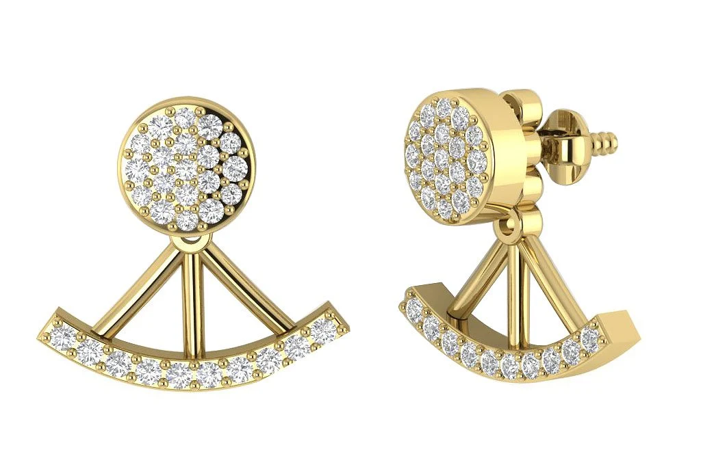 The Kairo Round Cut Diamond 14K Yellow Gold Removable Jacket Earring For Her - Image 4