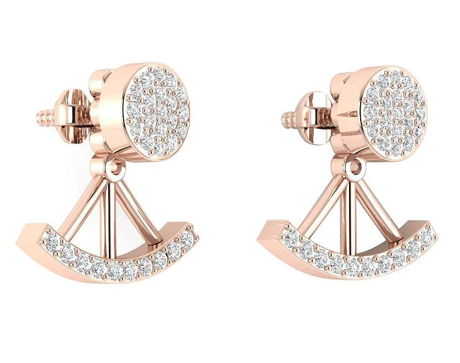 The Kairo Round Cut Diamond 14K Yellow Gold Removable Jacket Earring For Her - Image 7