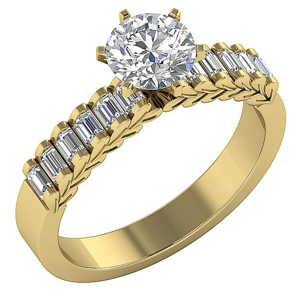 The Kalel For Women Solitaire Engagement Ring Baguette Round Diamond 14K Solid Gold
