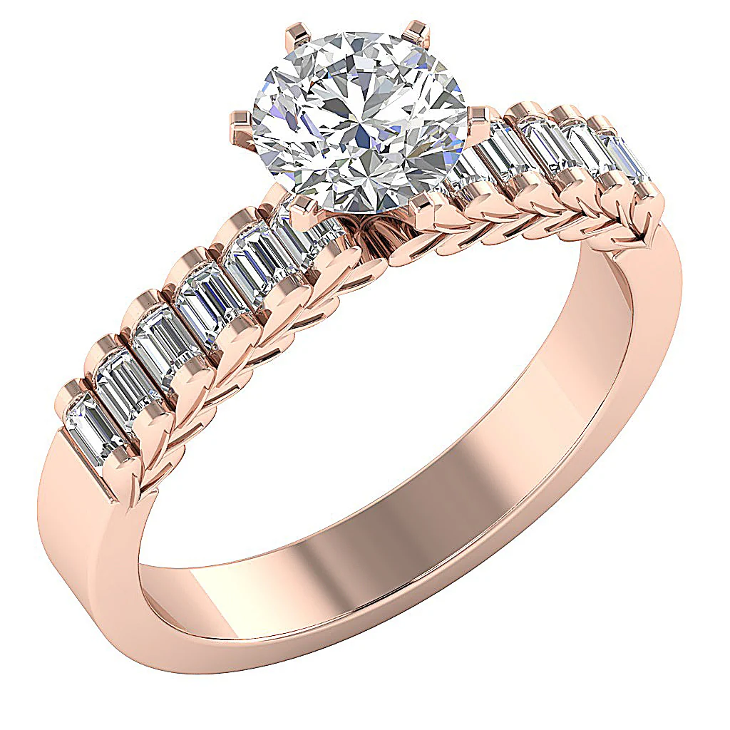 The Kalel For Women Solitaire Engagement Ring Baguette Round Diamond 14K Solid Gold - Image 3