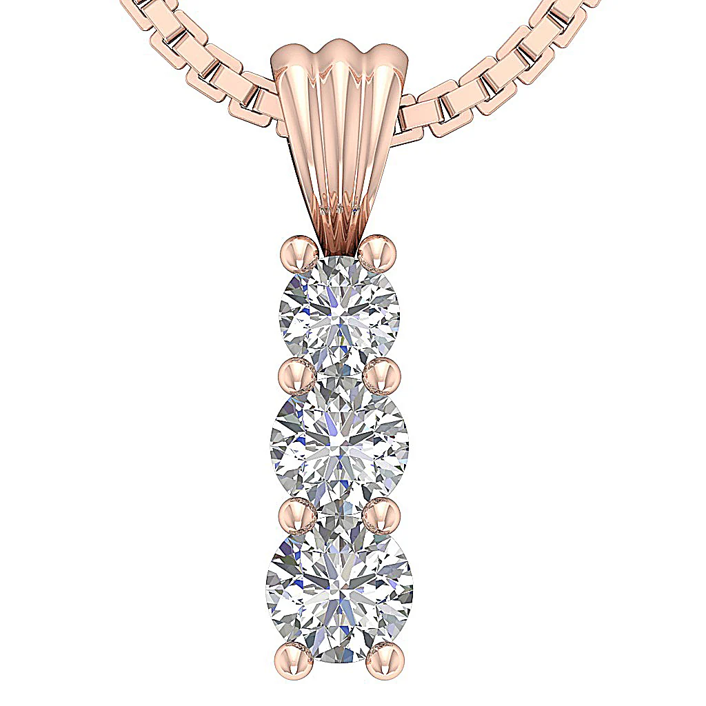 The Kashton 14k Solid White Gold 3 Stone Journey Pendant Necklace Natural Diamond - Image 3