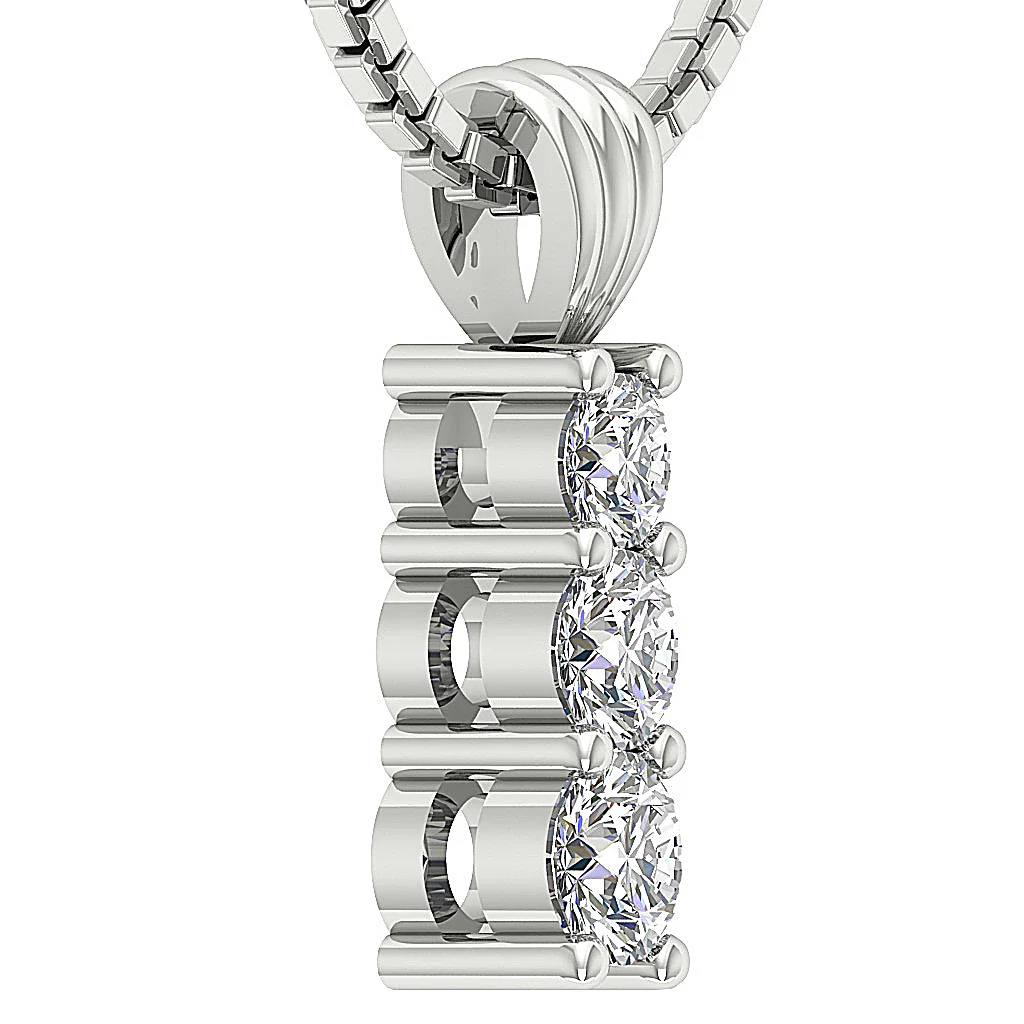 The Kashton 14k Solid White Gold 3 Stone Journey Pendant Necklace Natural Diamond - Image 4