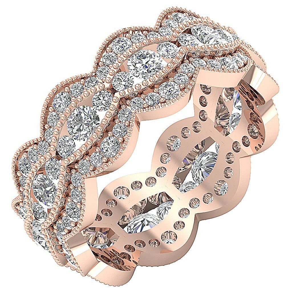 The Kashton Three Row Multi Round Diamond 3 Carat Yellow Gold Eternity Anniversary Ring - Image 2