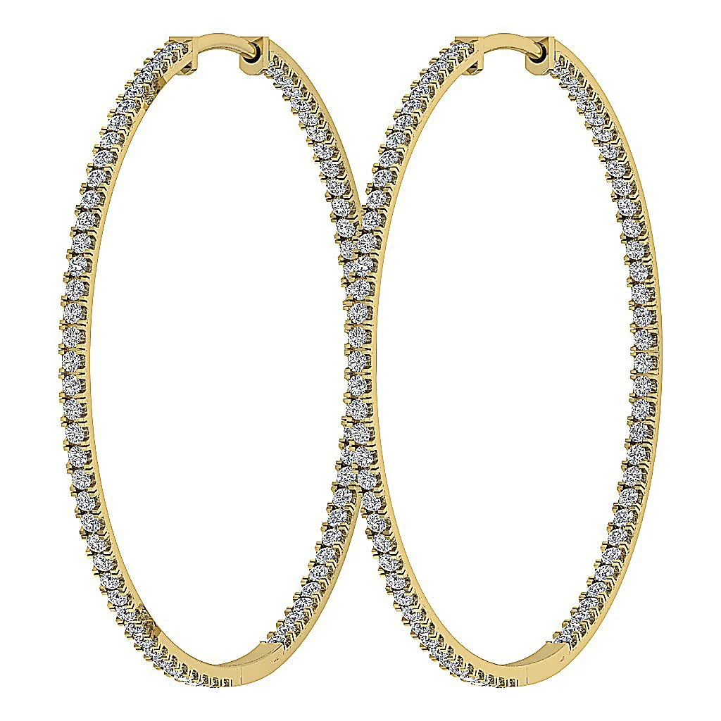 The Kayden Inside Outside Genuine Diamond Hoops Earring Pave Set 14K Solid Gold - Image 3