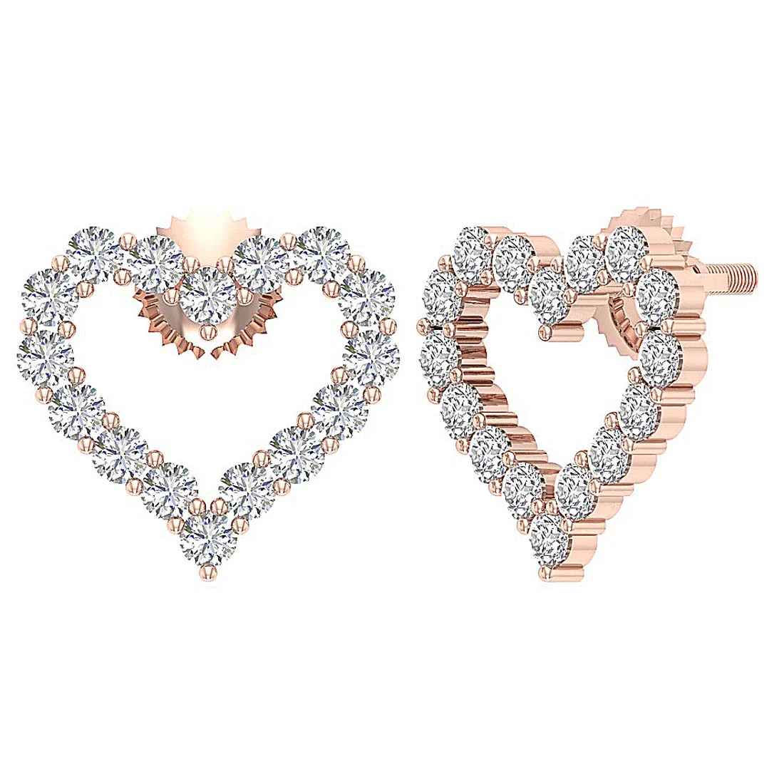The Kayson Excellent Round Brilliant Cut Diamond Heart Stud Earring Screw Back Gold - Image 3