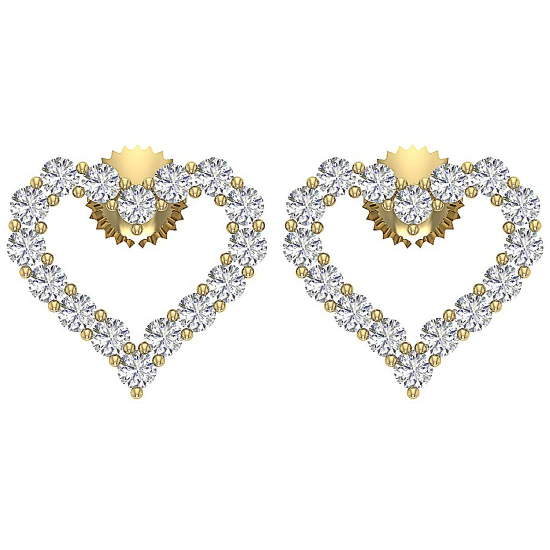 The Kayson Excellent Round Brilliant Cut Diamond Heart Stud Earring Screw Back Gold - Image 4