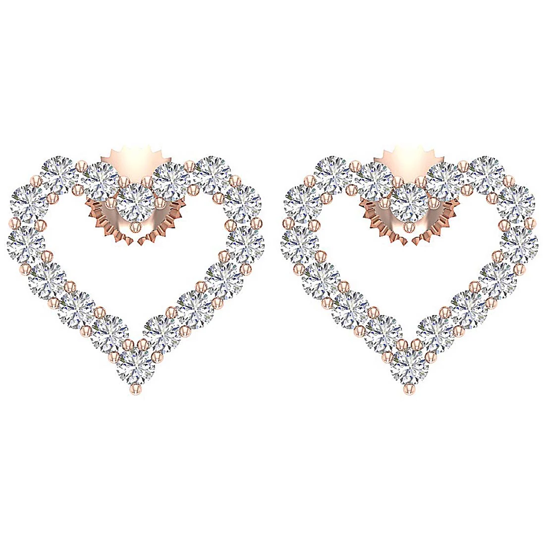 The Kayson Excellent Round Brilliant Cut Diamond Heart Stud Earring Screw Back Gold - Image 6