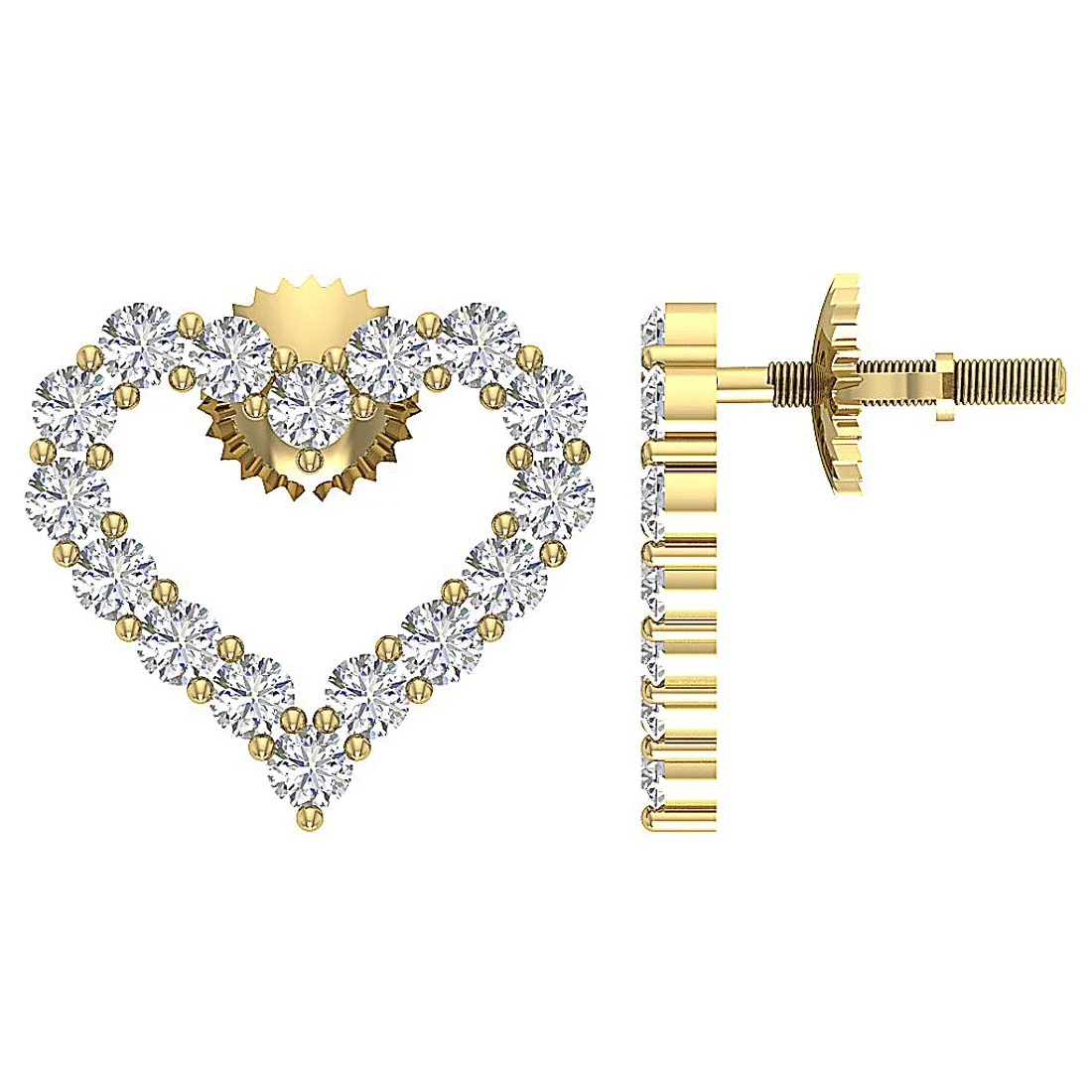 The Kayson Excellent Round Brilliant Cut Diamond Heart Stud Earring Screw Back Gold - Image 7