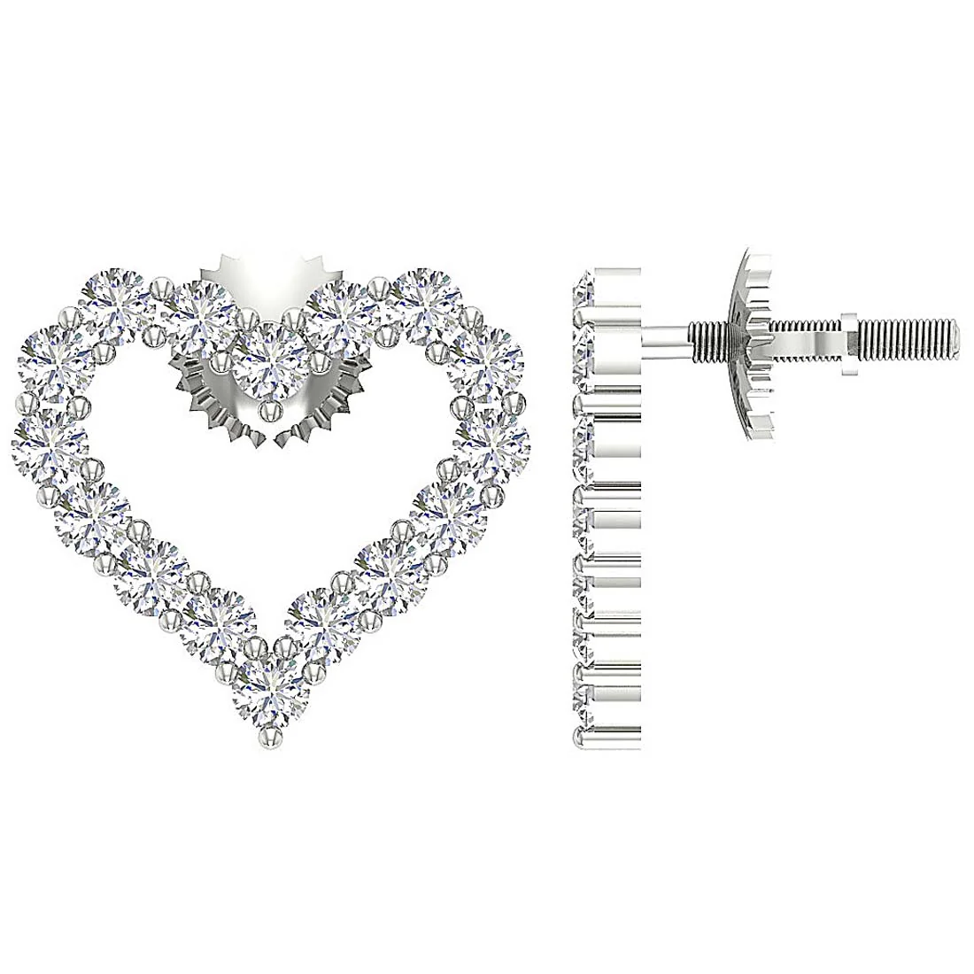 The Kayson Excellent Round Brilliant Cut Diamond Heart Stud Earring Screw Back Gold - Image 8
