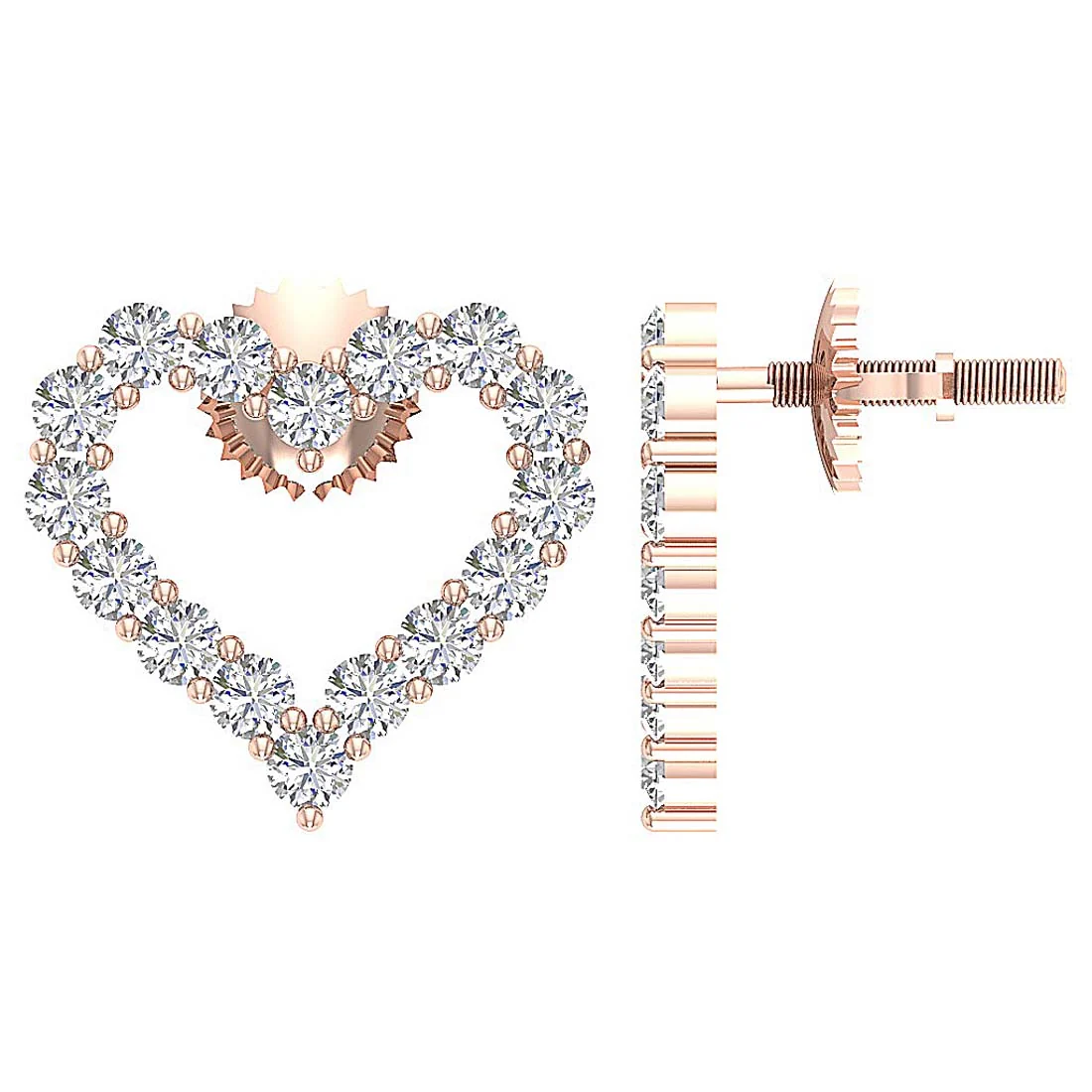 The Kayson Excellent Round Brilliant Cut Diamond Heart Stud Earring Screw Back Gold - Image 9