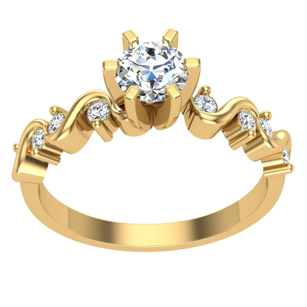 The Kendrick Unique 14k Yellow Gold Solitaire Engagement Ring Round Diamond Prong Set