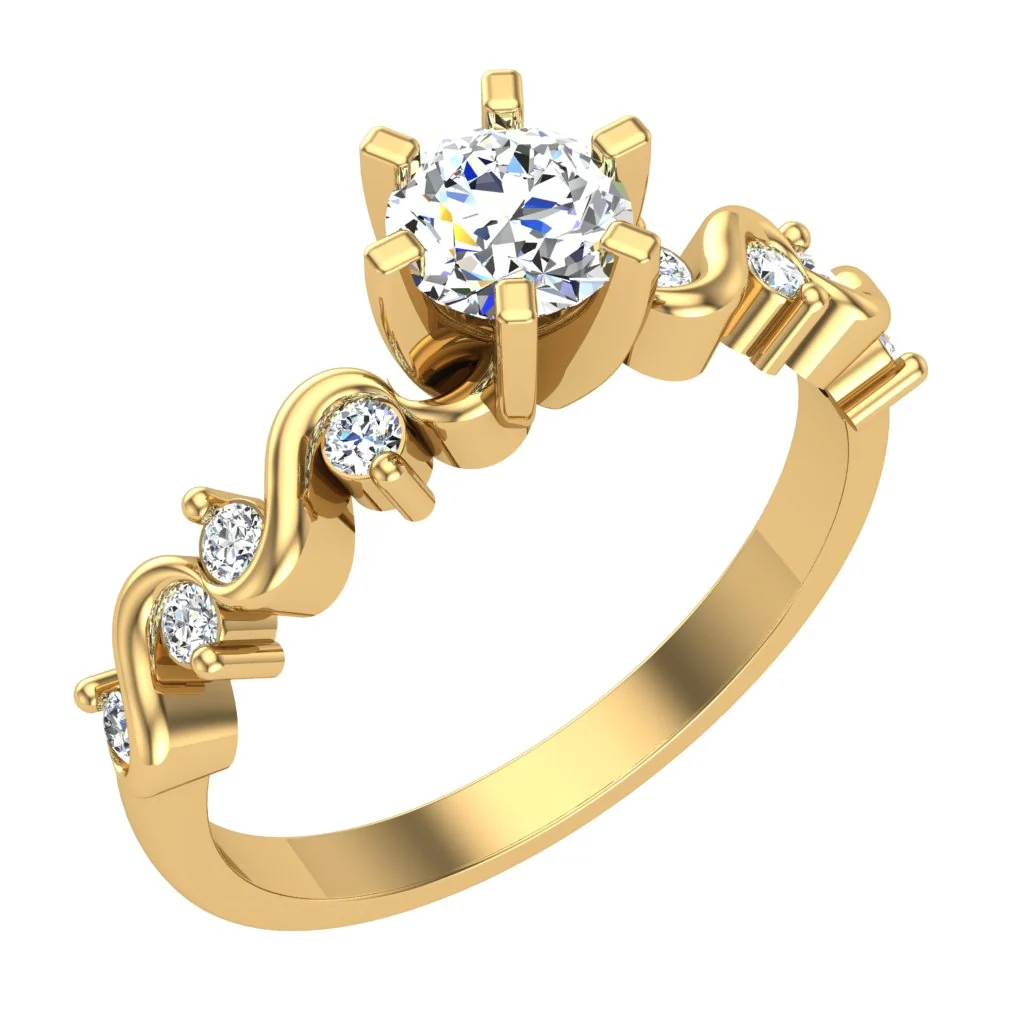 The Kendrick Unique 14k Yellow Gold Solitaire Engagement Ring Round Diamond Prong Set - Image 3