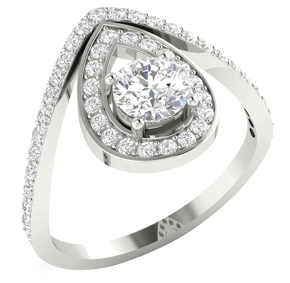 The Kiaan For Women Pear Halo Solitaire Anniversary Ring 14k Yellow Gold Round Diamond - Image 2