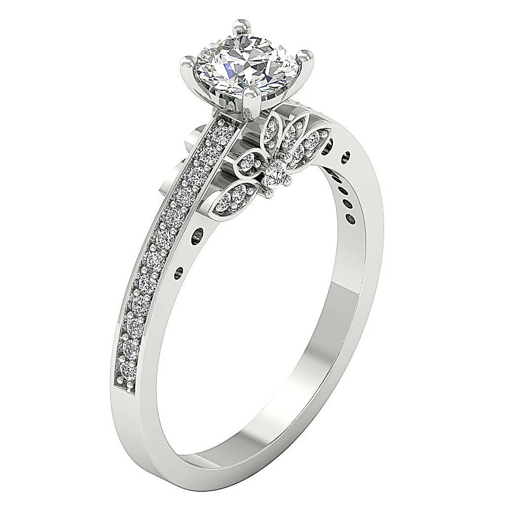 The Kieran Designer Genuine Diamond 14k White Gold Solitaire Engagement Ring Prong Set - Image 3
