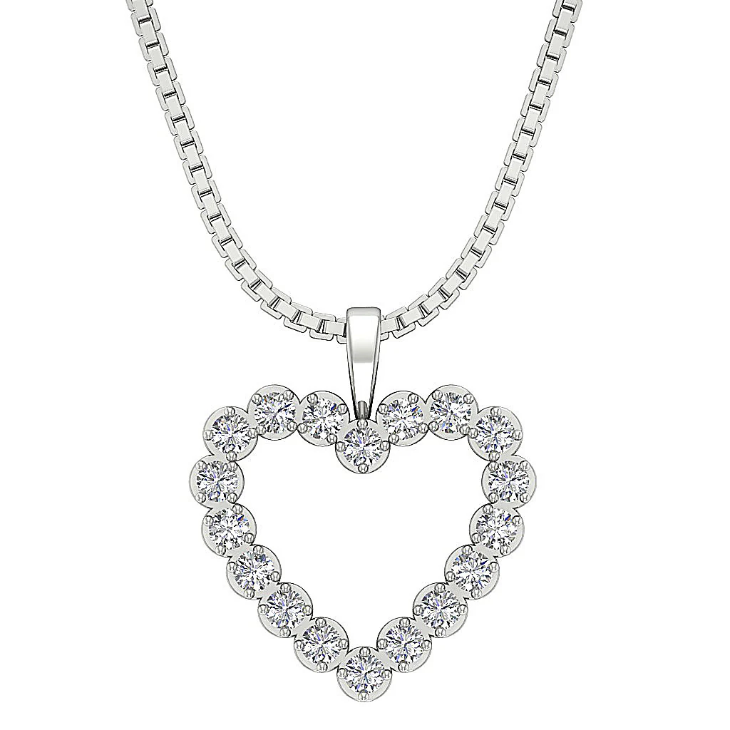 The Killian Pave Set 1 Carat Round Cut Diamond Love Of Heart Pendant 14k White Gold
