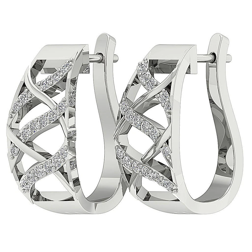 The King Excellent Natural Diamond 14K White Gold Hoops Earring Pave Set