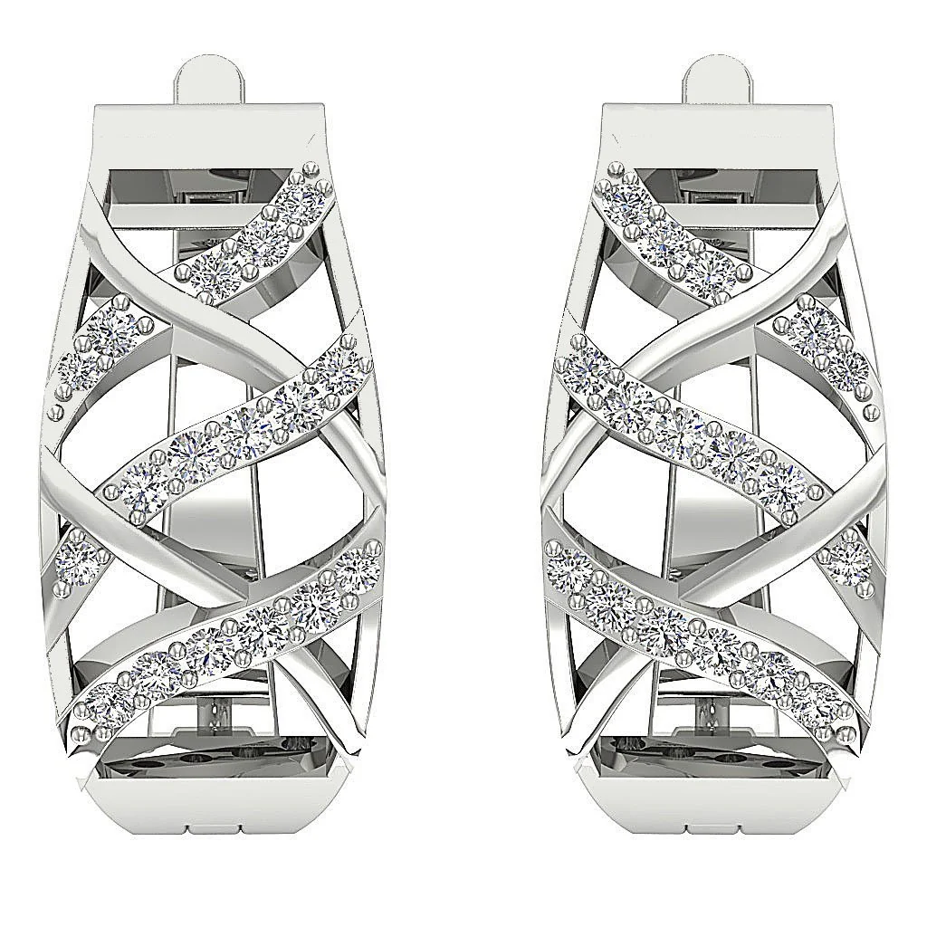 The King Excellent Natural Diamond 14K White Gold Hoops Earring Pave Set - Image 4