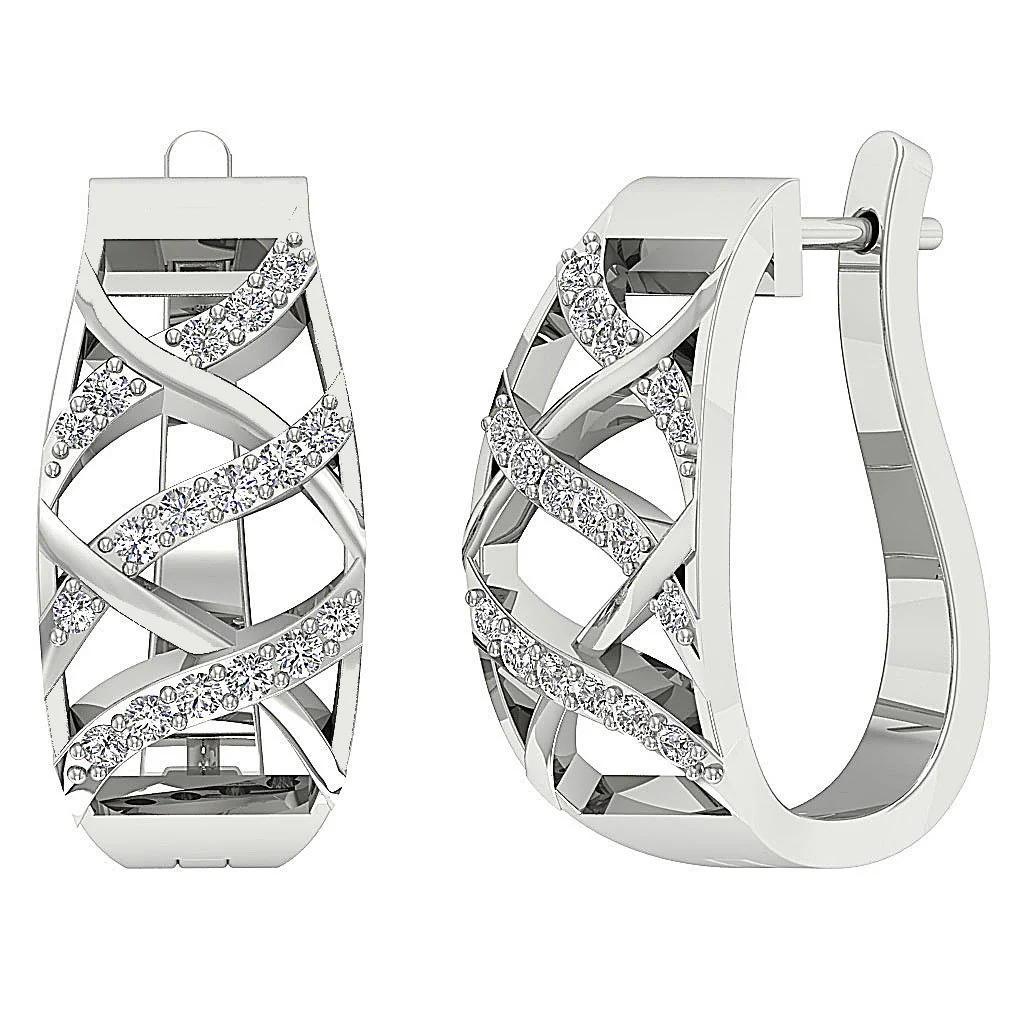 The King Excellent Natural Diamond 14K White Gold Hoops Earring Pave Set - Image 7