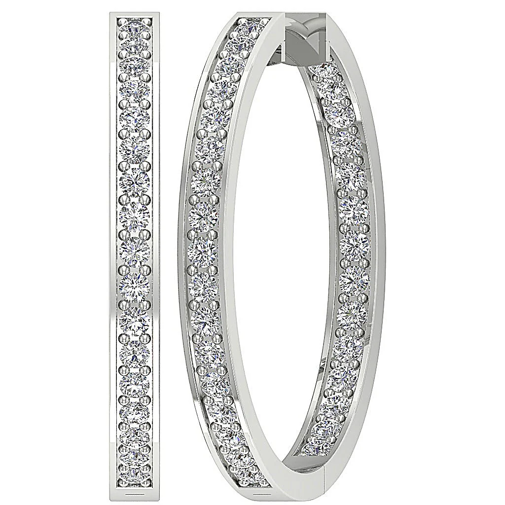The Kingston Prong Set Round Diamond Hoops Earring 14K Solid White Gold