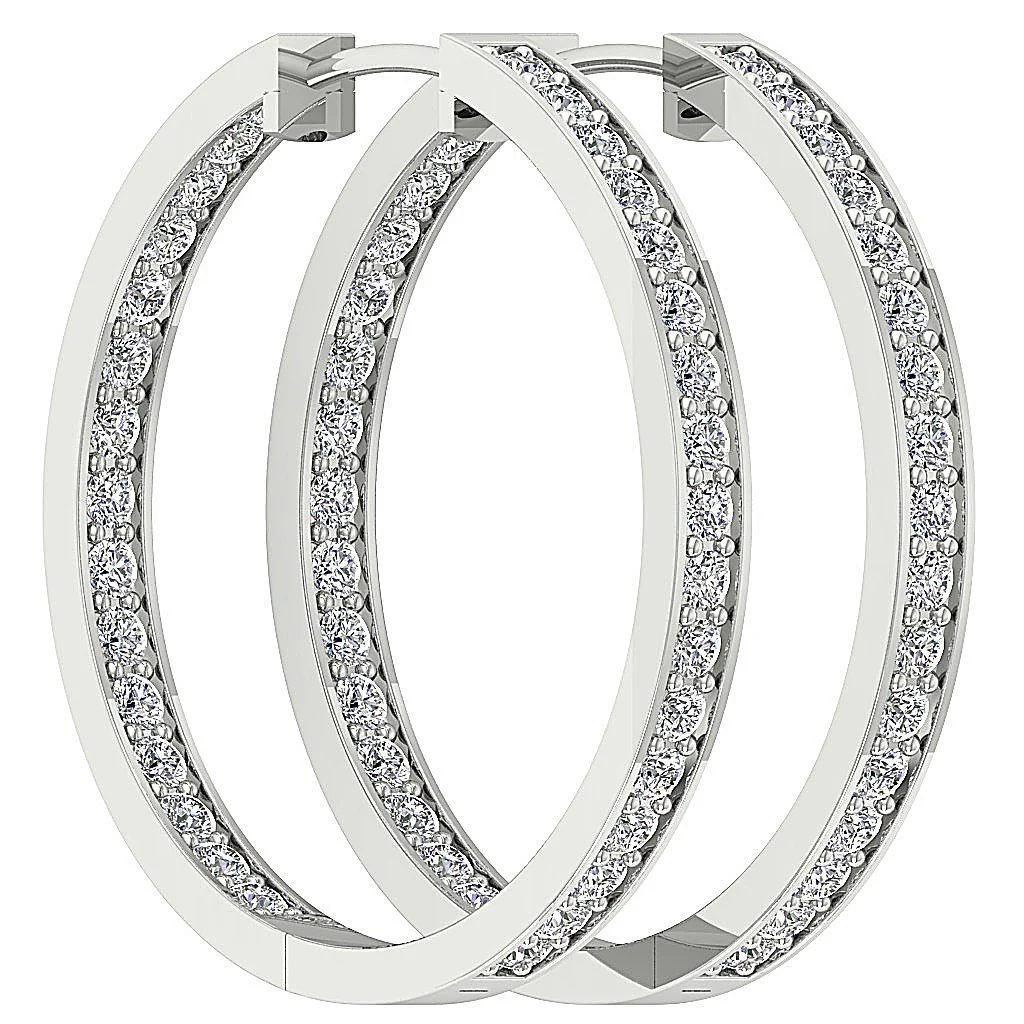 The Kingston Prong Set Round Diamond Hoops Earring 14K Solid White Gold - Image 10