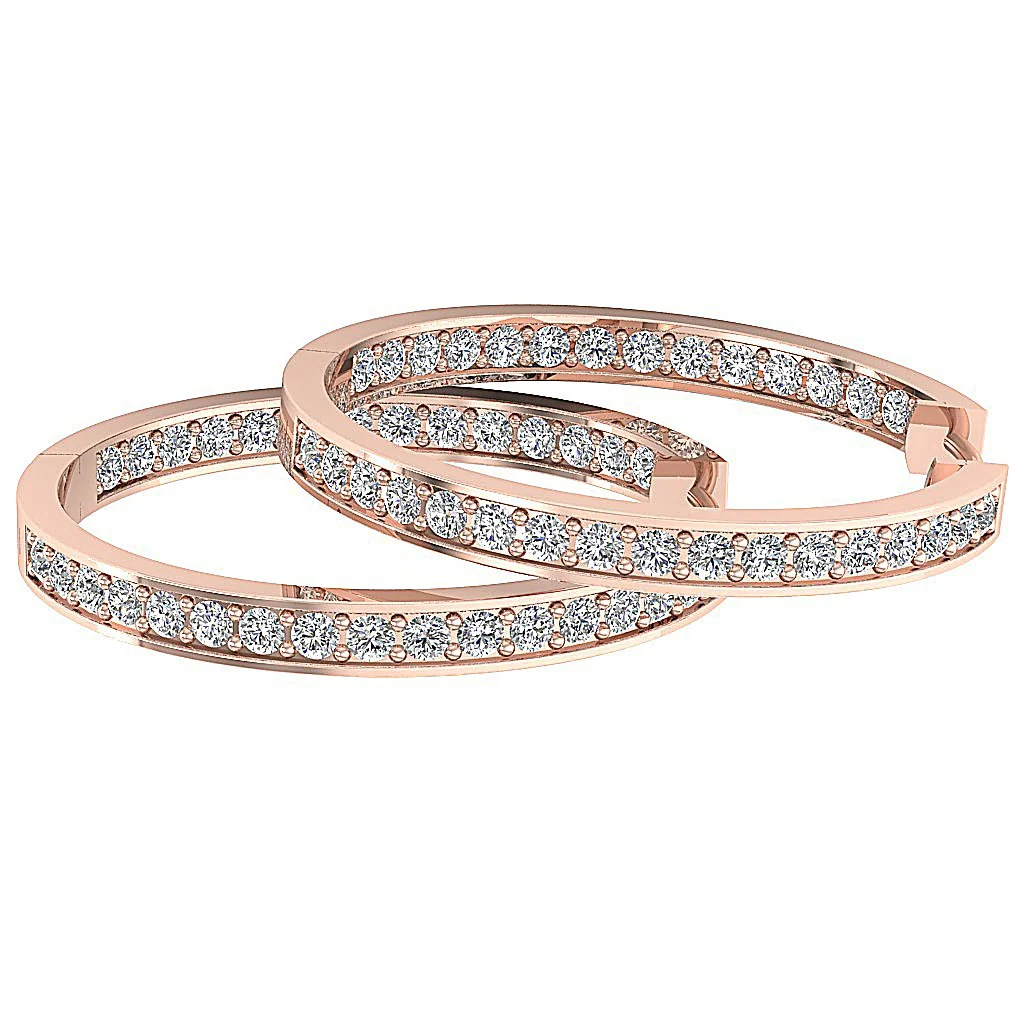 The Kingston Prong Set Round Diamond Hoops Earring 14K Solid White Gold - Image 11