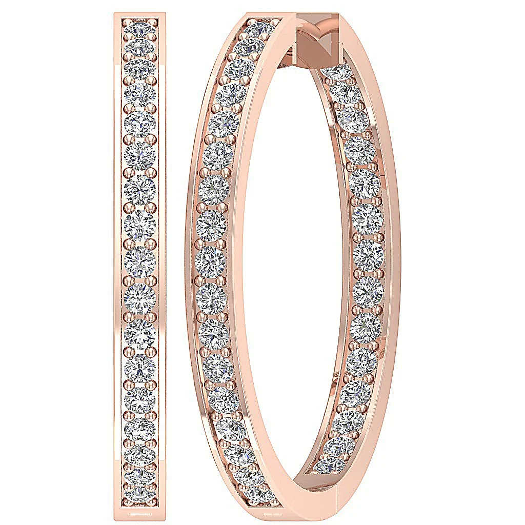 The Kingston Prong Set Round Diamond Hoops Earring 14K Solid White Gold - Image 3