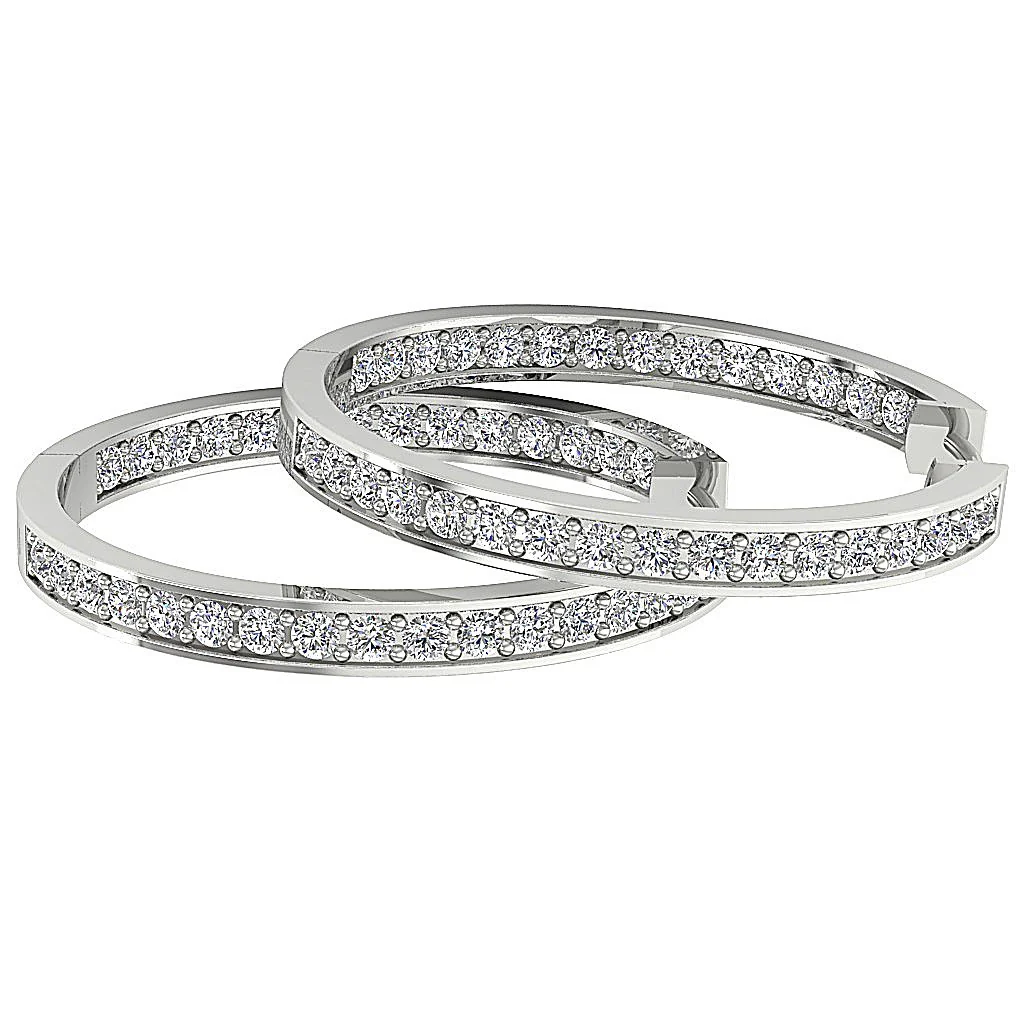 The Kingston Prong Set Round Diamond Hoops Earring 14K Solid White Gold - Image 5
