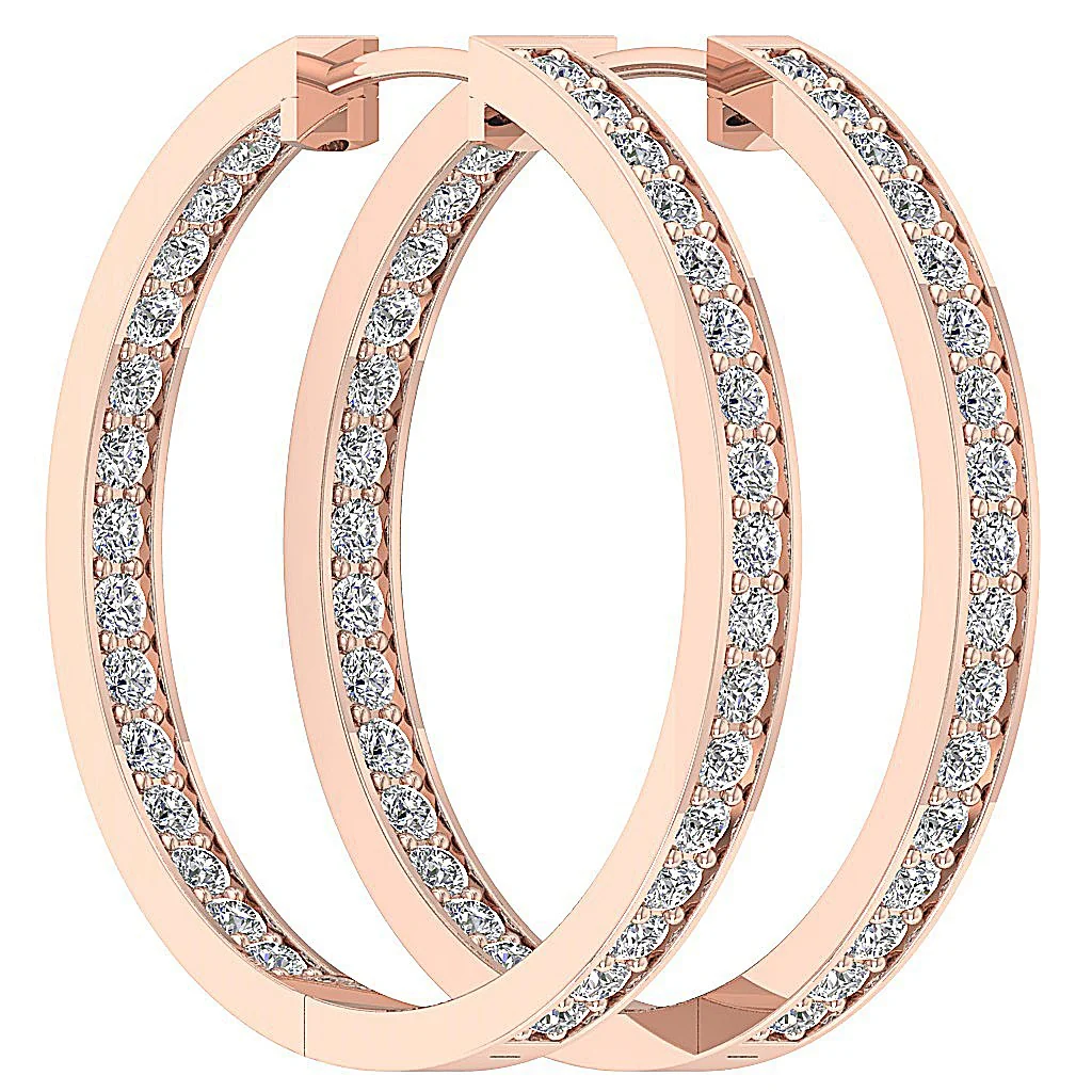 The Kingston Prong Set Round Diamond Hoops Earring 14K Solid White Gold - Image 8