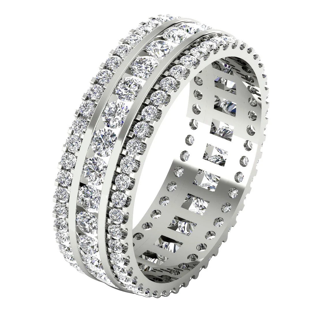 The Kobe Prong & Channel Set Three Row Yellow Gold Round Diamond Eternity Wedding Ring - Image 3