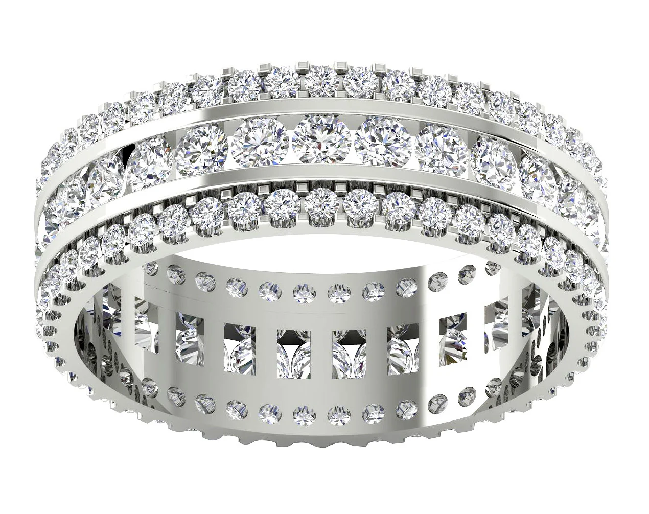 The Kobe Prong & Channel Set Three Row Yellow Gold Round Diamond Eternity Wedding Ring - Image 5