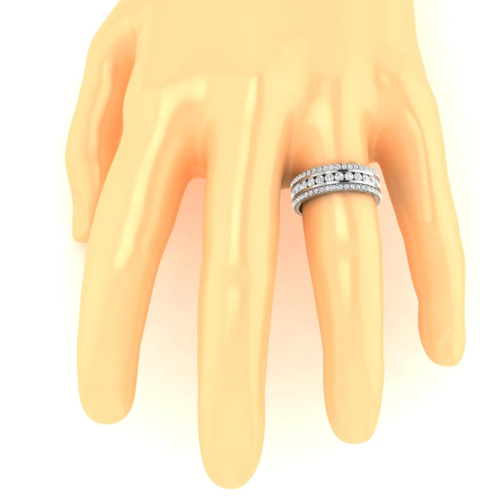 The Kobe Prong & Channel Set Three Row Yellow Gold Round Diamond Eternity Wedding Ring - Image 7
