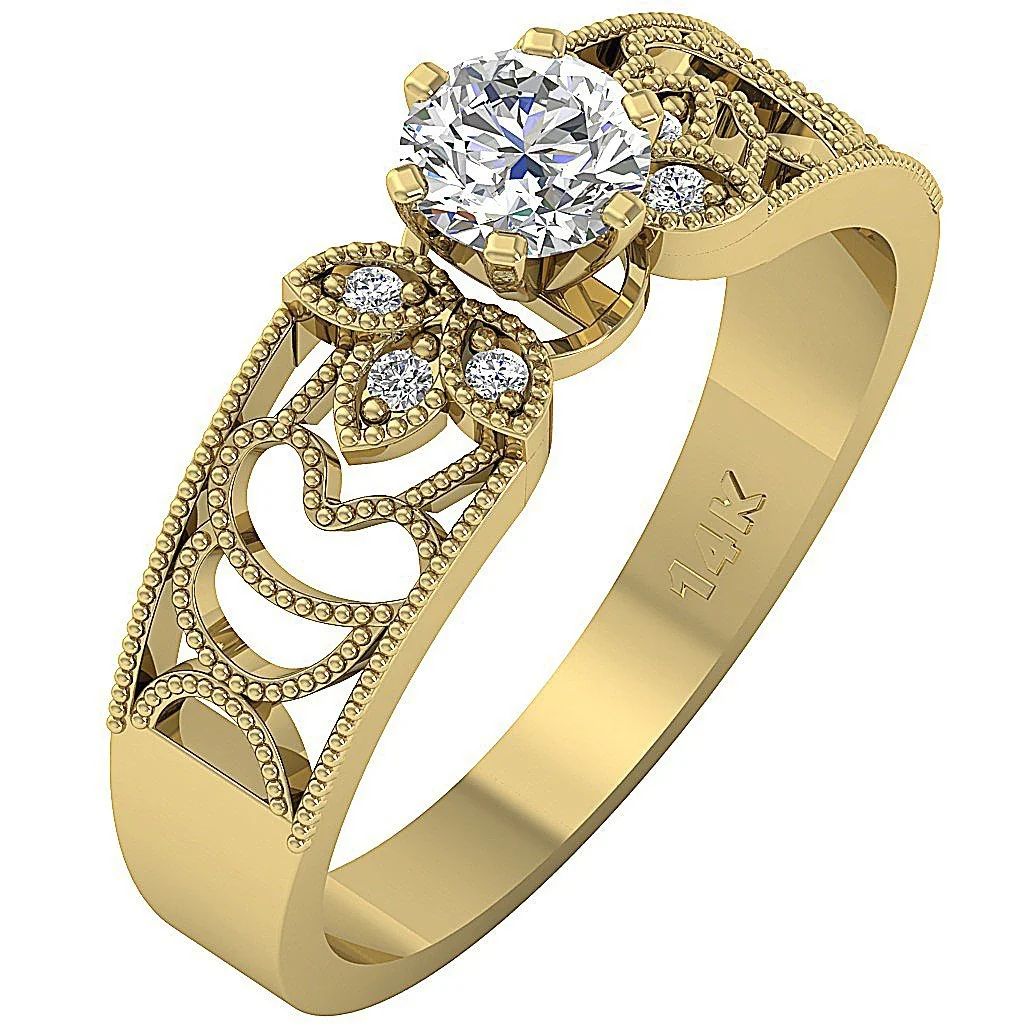 The Kolton Designer Milgrain Solitaire Anniversary Diamond Ring 14k Solid Gold 5.40 mm - Image 2