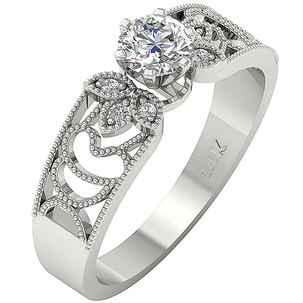 The Kolton Designer Milgrain Solitaire Anniversary Diamond Ring 14k Solid Gold 5.40 mm - Image 3