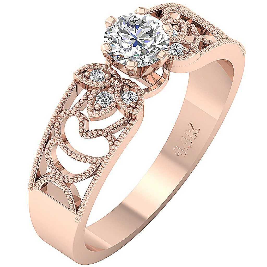 The Kolton Designer Milgrain Solitaire Anniversary Diamond Ring 14k Solid Gold 5.40 mm - Image 4