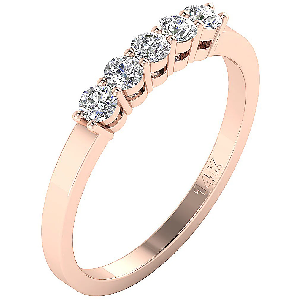 The Kylan Sparkly Round Brilliant Cut Diamond Five Stone Band For Women 14K Yellow Gold - Image 3