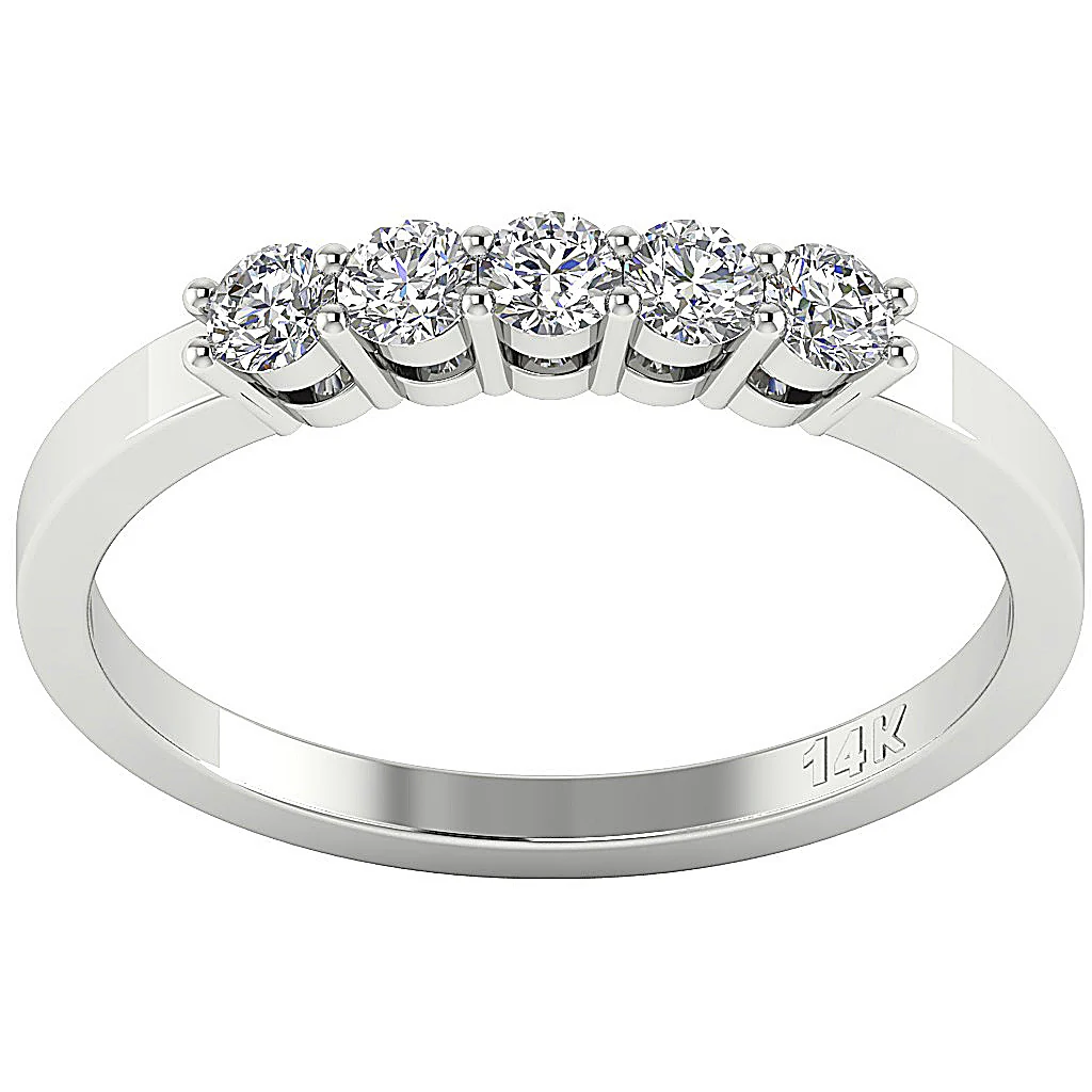 The Kylan Sparkly Round Brilliant Cut Diamond Five Stone Band For Women 14K Yellow Gold - Image 4
