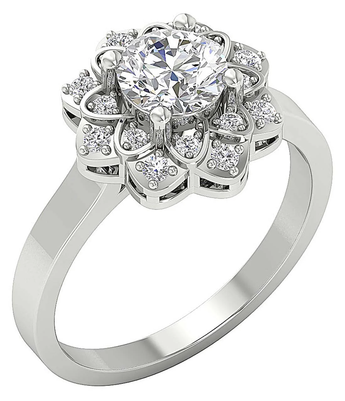 The Kylee Flower Designe 1 Ct Center Solitaire Diamond 1.30 Ct Engagement Ring 14K Gold - Image 2