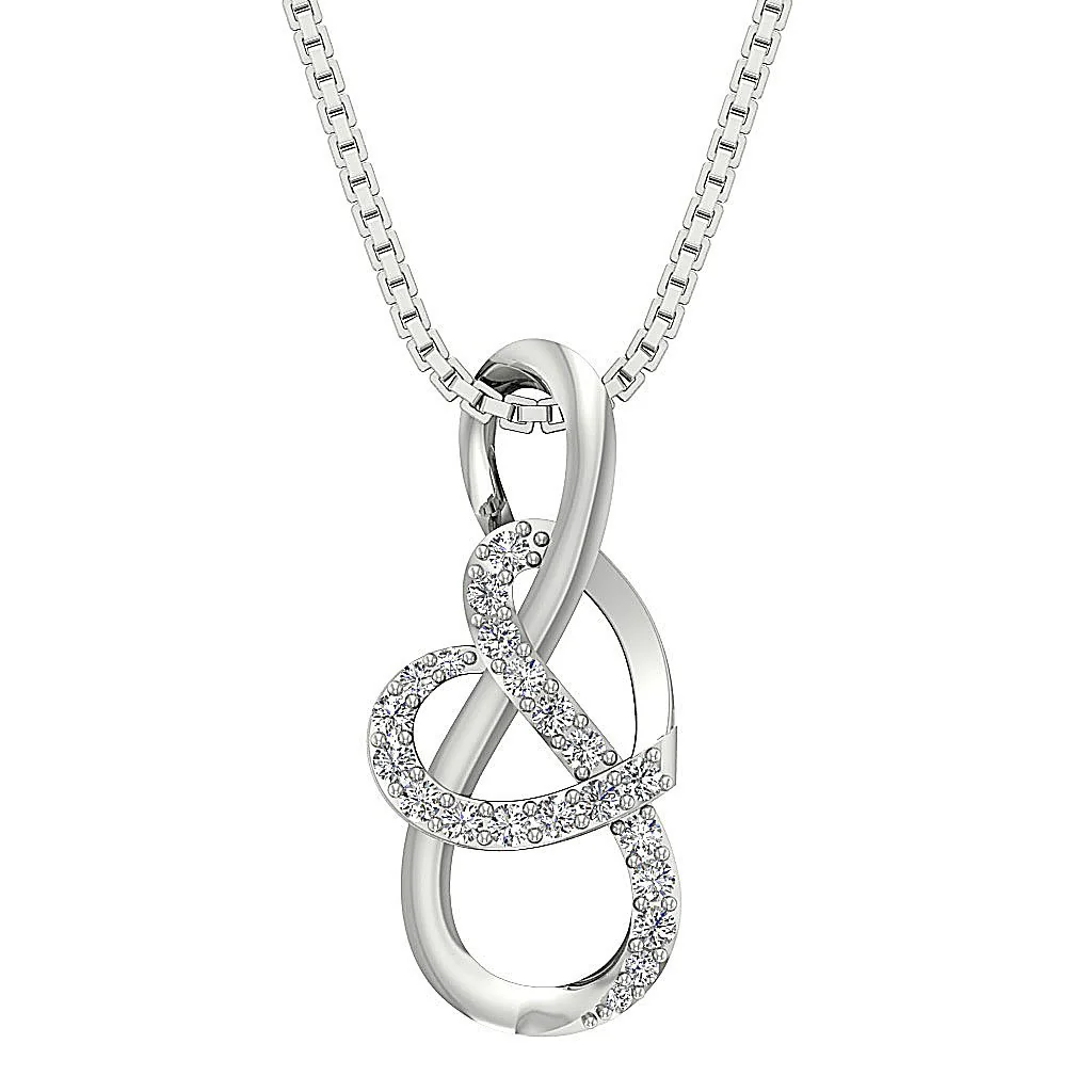 The Kyler Heart Knot Fashion Pendant 14k Solid White Gold Round Cut Diamond