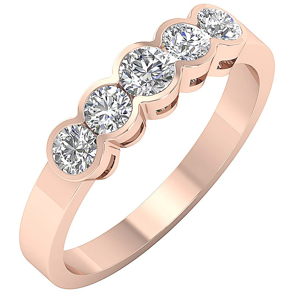 The Kylian Bezel Set Five Stone Round Diamond Unique Engagement Ring For Her - Image 3