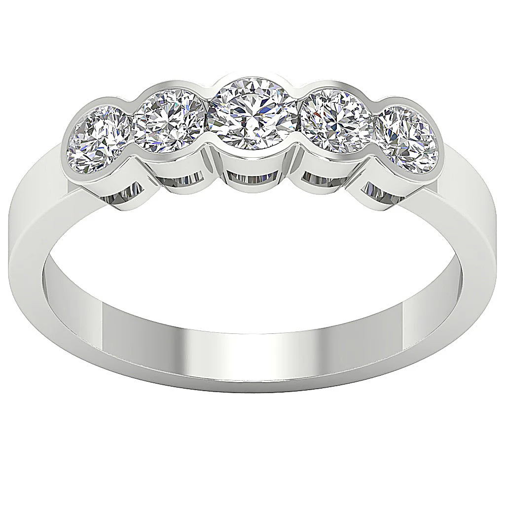 The Kylian Bezel Set Five Stone Round Diamond Unique Engagement Ring For Her - Image 4