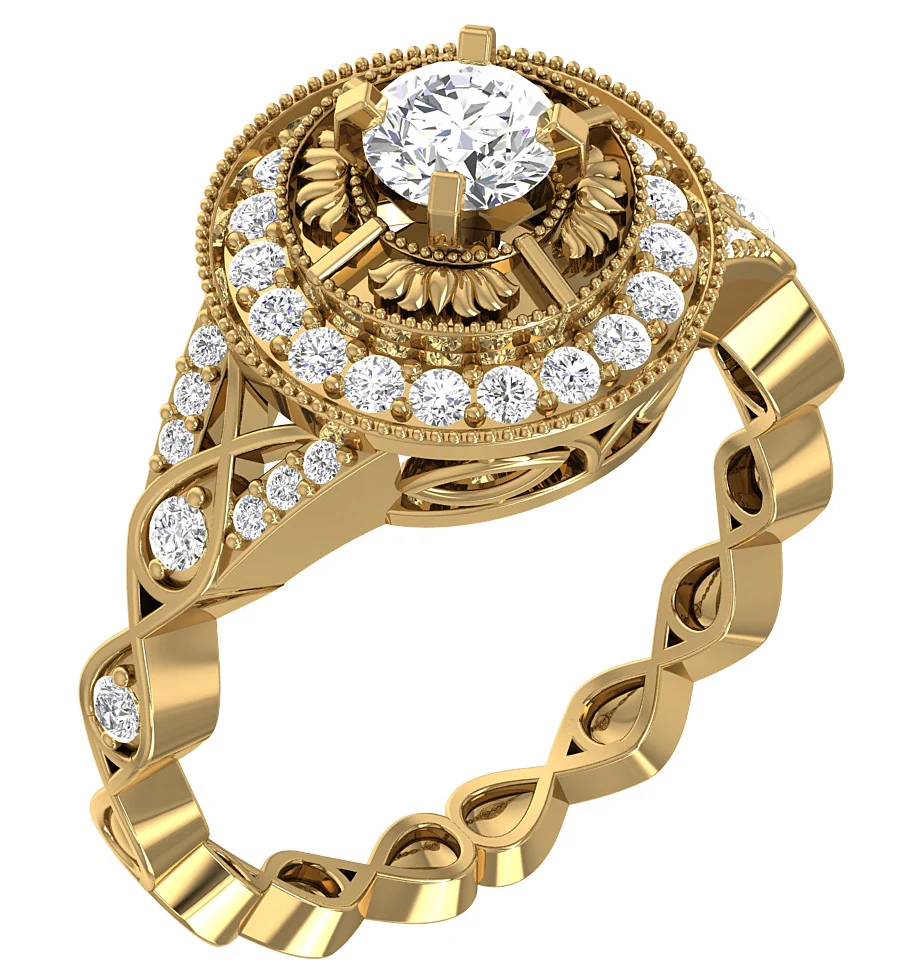 The Kylo Lotus Designer Solitaire Halo Engagement Ring Round Diamond 14k White Gold - Image 12