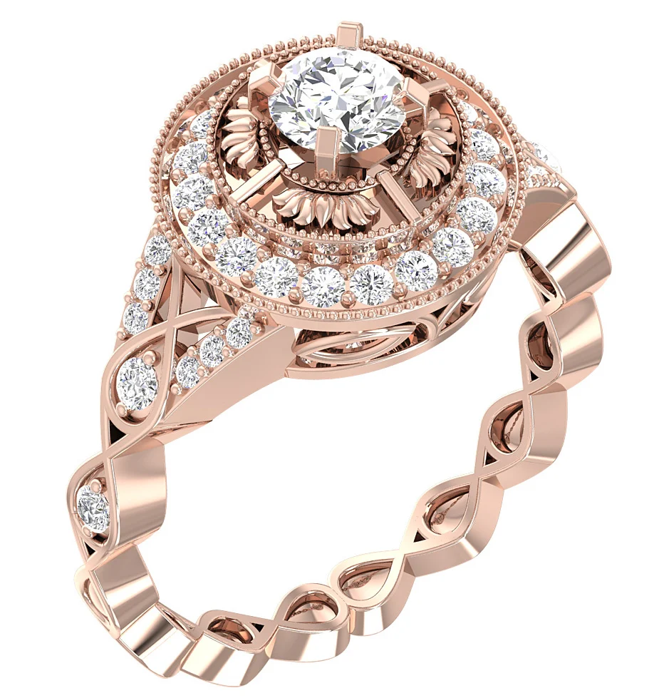 The Kylo Lotus Designer Solitaire Halo Engagement Ring Round Diamond 14k White Gold - Image 2