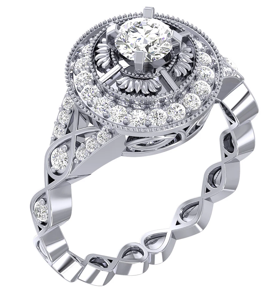 The Kylo Lotus Designer Solitaire Halo Engagement Ring Round Diamond 14k White Gold - Image 3