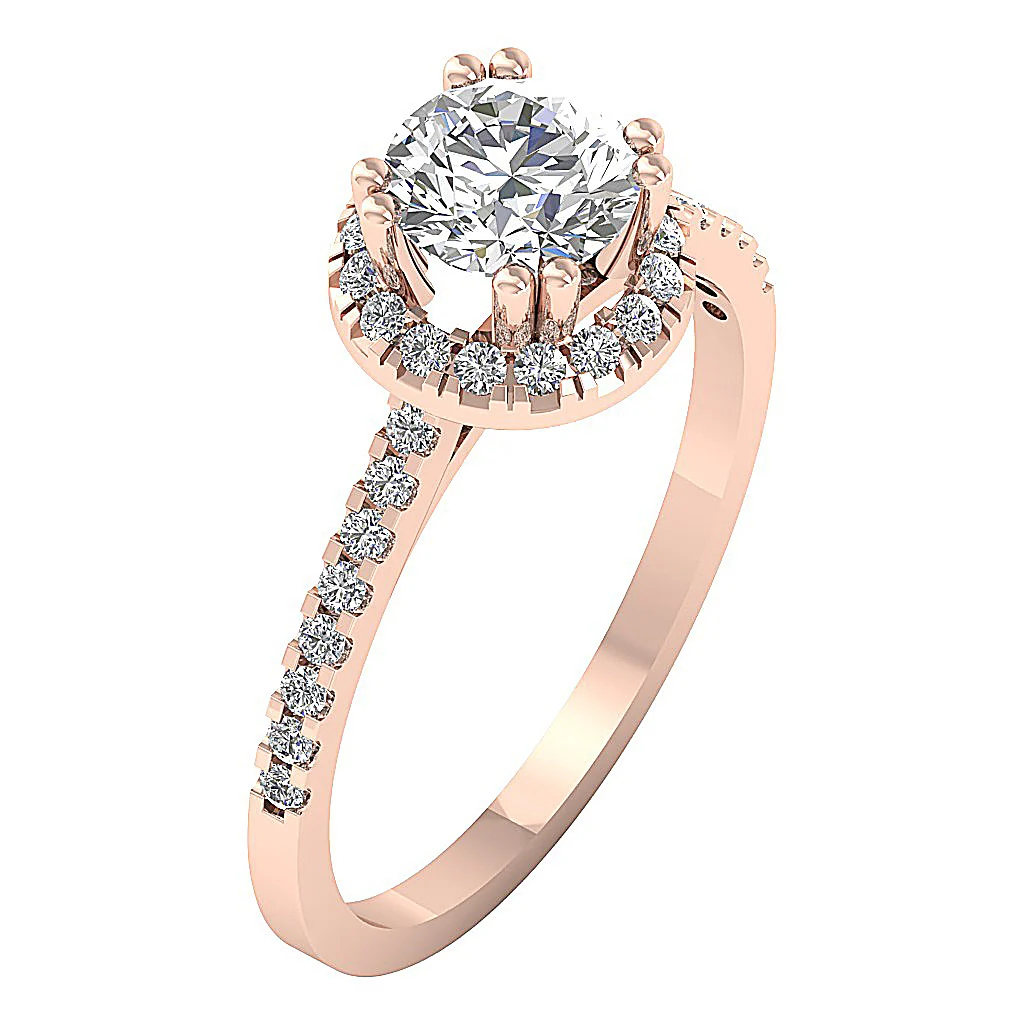 The Landyn 14k Yellow Gold Genuine Diamond Halo Engagement Solitaire Ring Prong Set - Image 3