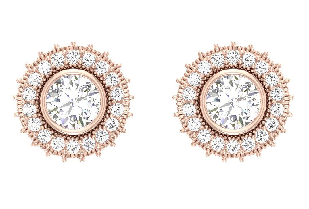 The Lane Milgrain Removable Solitaire Stud Earring Round Diamond 14K Yellow Gold - Image 3