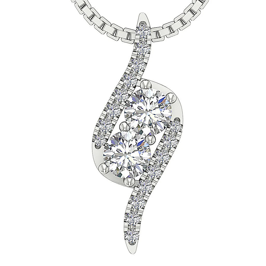 The Legend Forever 2 Stone Natural Diamond Fashion Pendant Necklace 14k Solid Gold