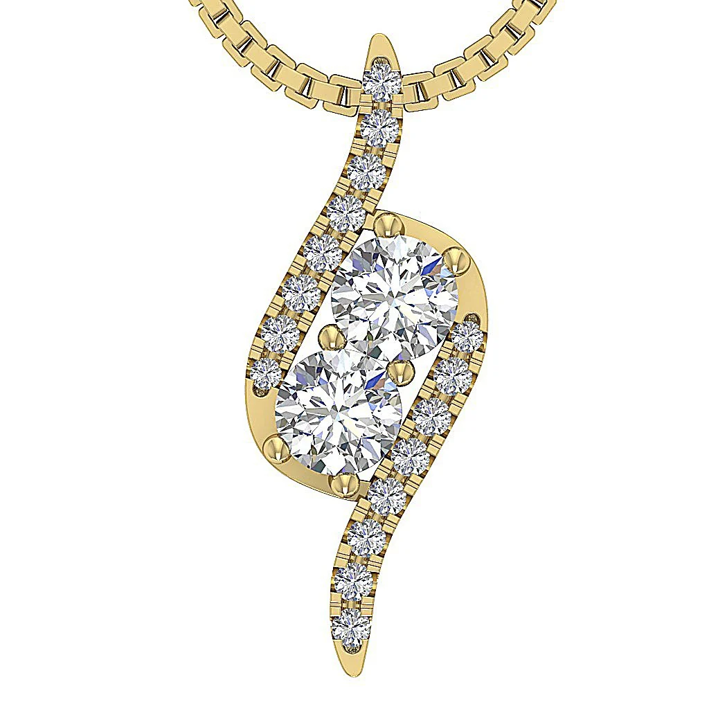 The Legend Forever 2 Stone Natural Diamond Fashion Pendant Necklace 14k Solid Gold - Image 2