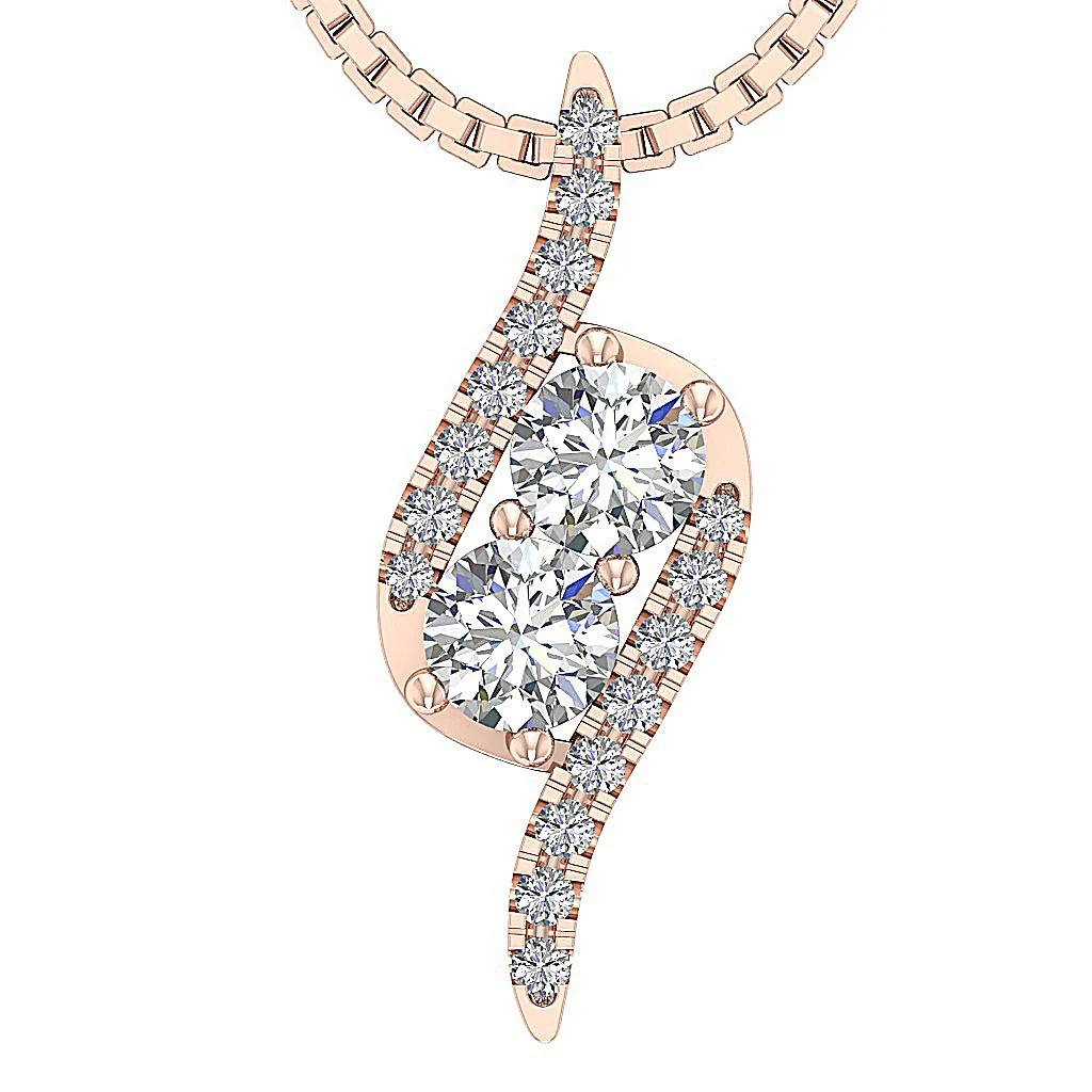 The Legend Forever 2 Stone Natural Diamond Fashion Pendant Necklace 14k Solid Gold - Image 3